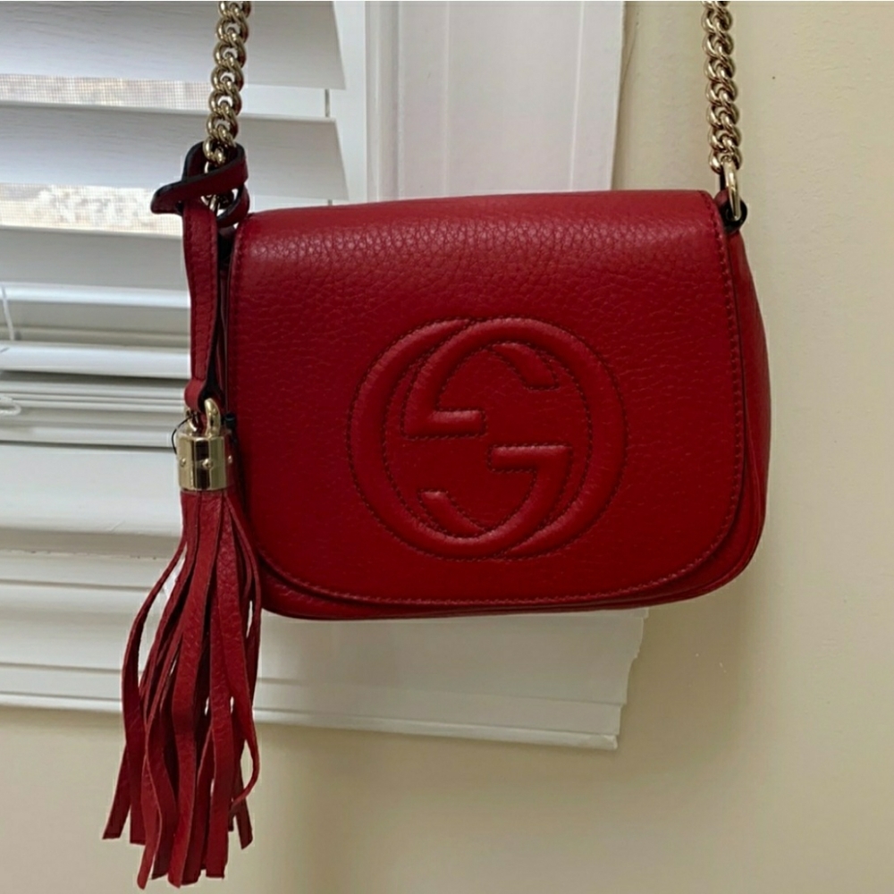 New Authentic Red Gucci Bag. 7' 5", Leather